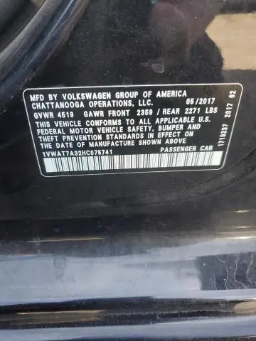 2017 VOLKSWAGEN PASSAT S