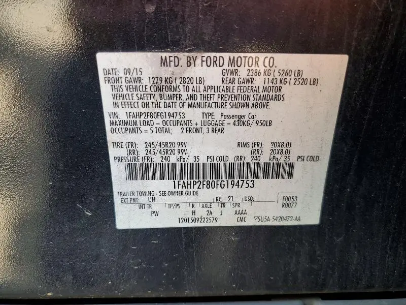 2015 FORD TAURUS LIMITED  