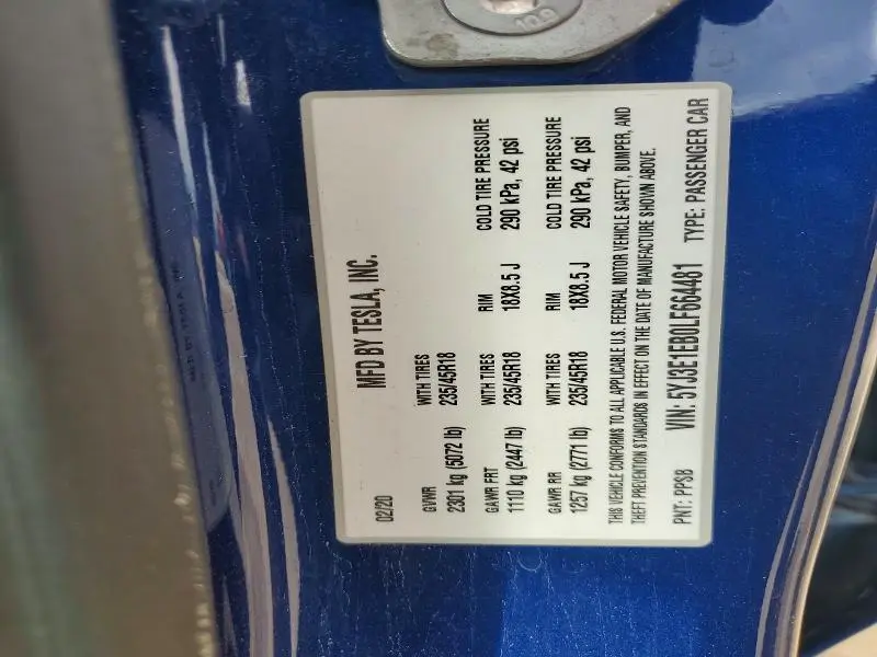 2020 TESLA MODEL 3   