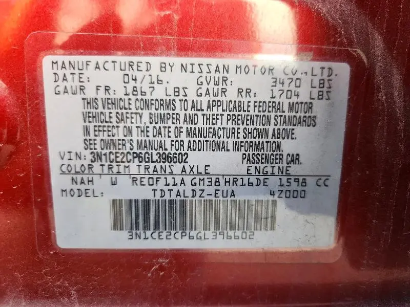 2016 NISSAN VERSA NOTE SV  