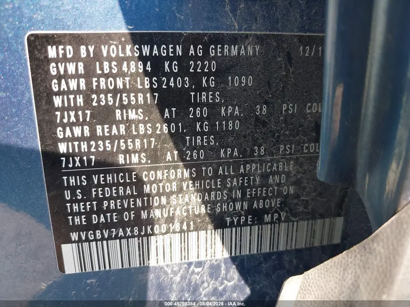 2018 VOLKSWAGEN TIGUAN LIMITED 2.0T