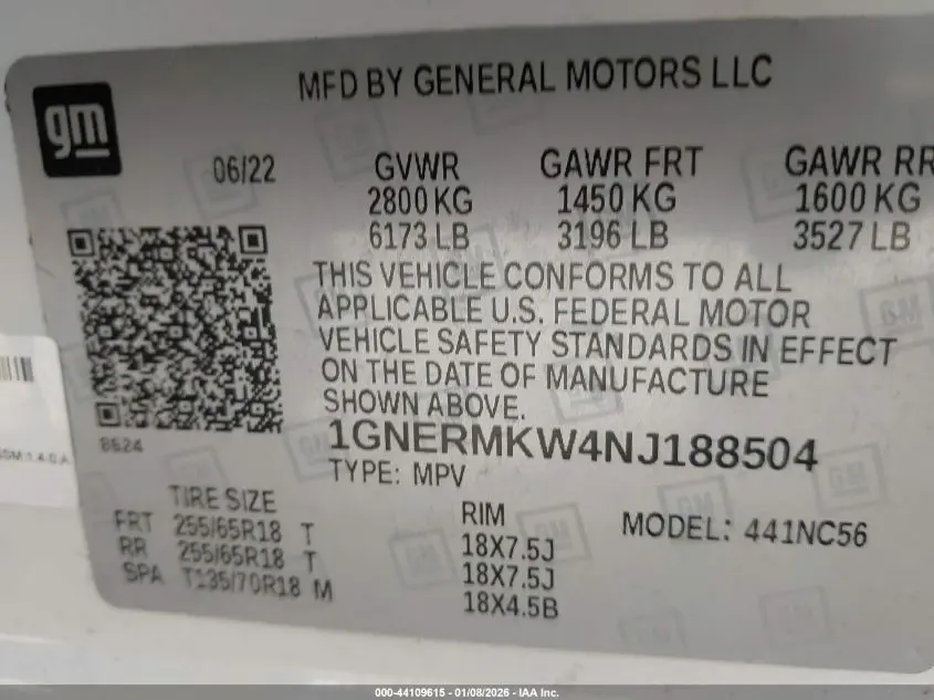 2022 CHEVROLET TRAVERSE FWD 2FL CLOTH