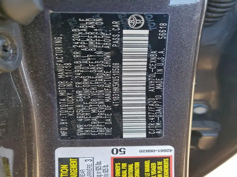 2019 TOYOTA CAMRY LE  