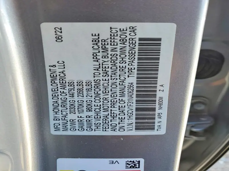 2022 HONDA ACCORD SPORT  