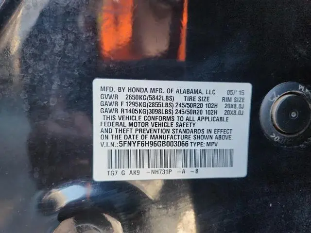 2016 HONDA PILOT TOURING  