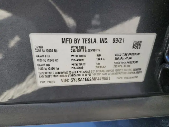 2021 TESLA MODEL S   