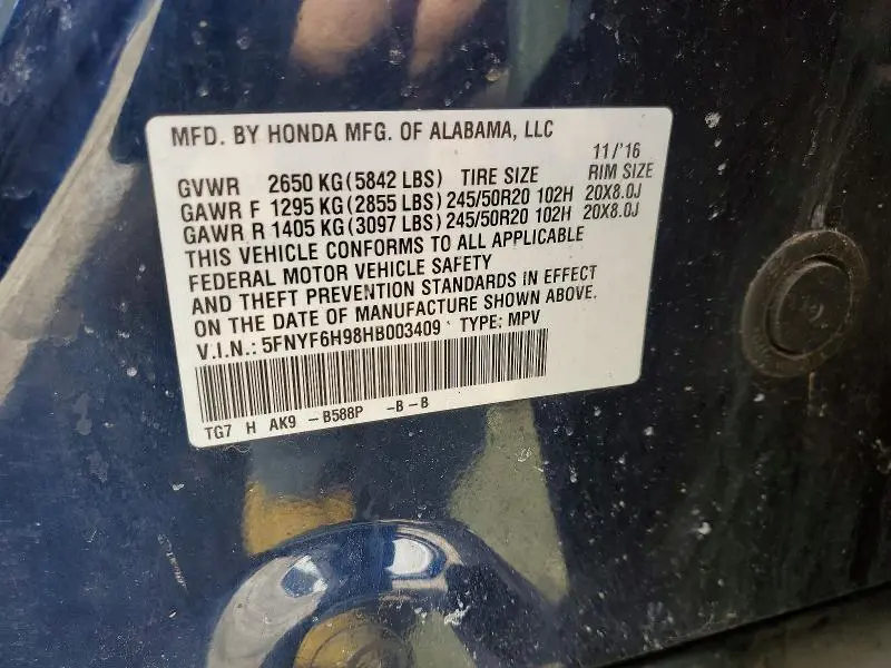 2017 HONDA PILOT TOURING  