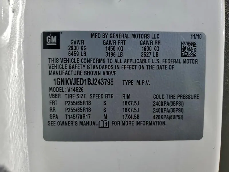 2011 CHEVROLET TRAVERSE LT  