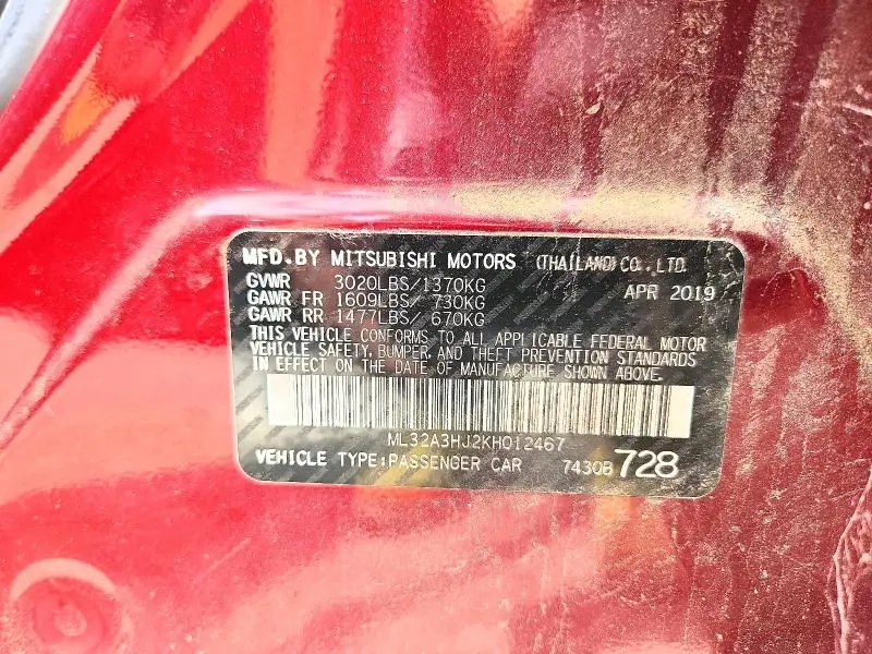 2019 MITSUBISHI MIRAGE ES/RF  