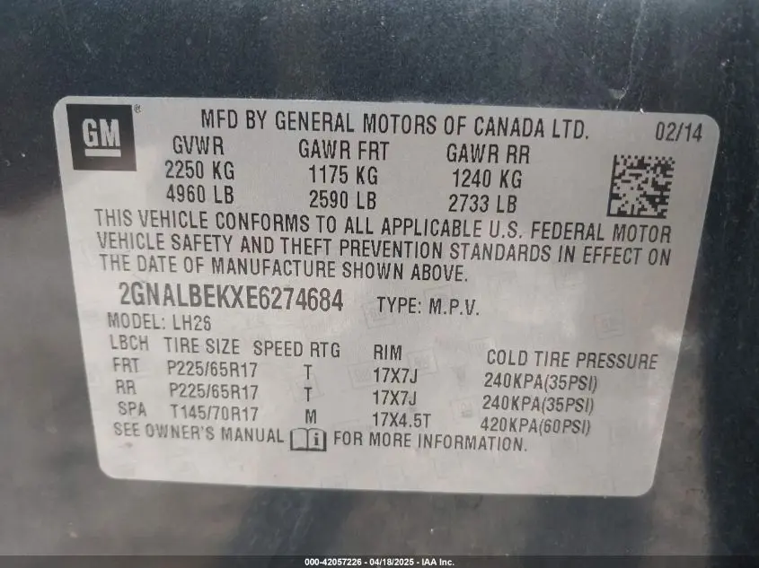 2014 CHEVROLET EQUINOX 1LT