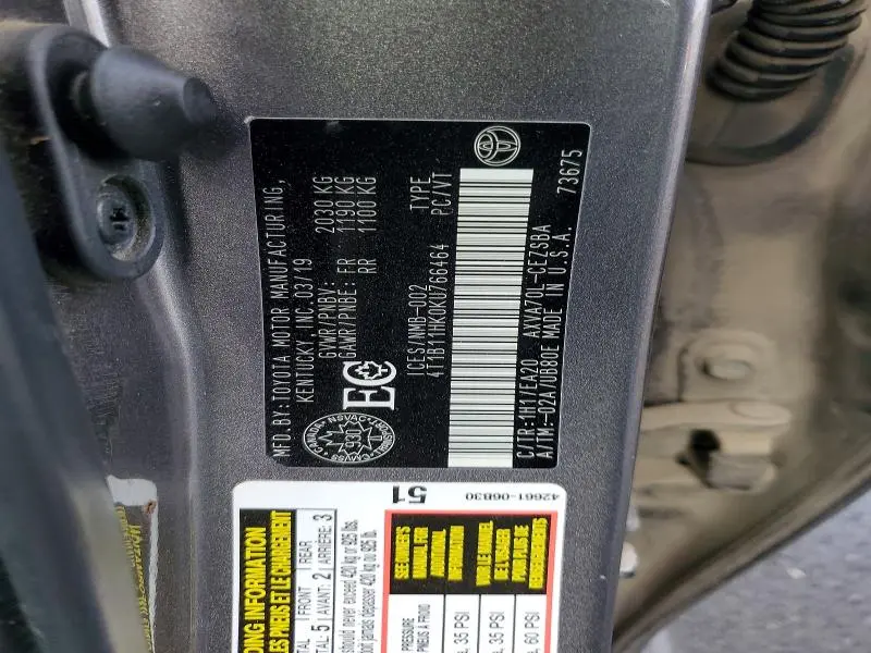 2019 TOYOTA CAMRY L  