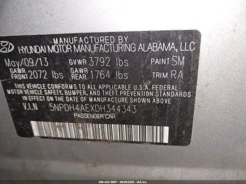 2013 HYUNDAI ELANTRA GLS