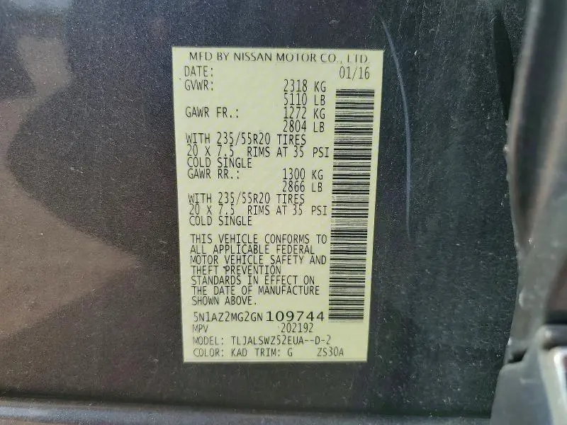 2016 NISSAN MURANO PLATINUM  