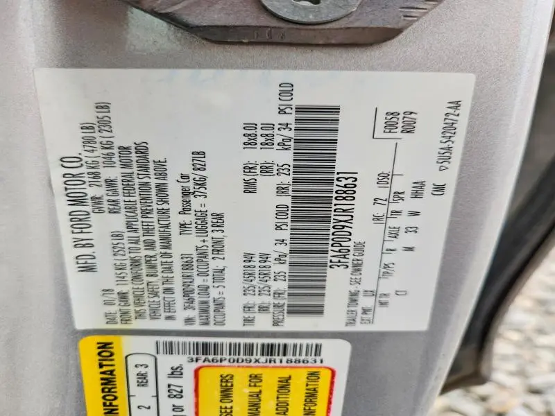 2018 FORD FUSION TITANIUM/PLATINUM  