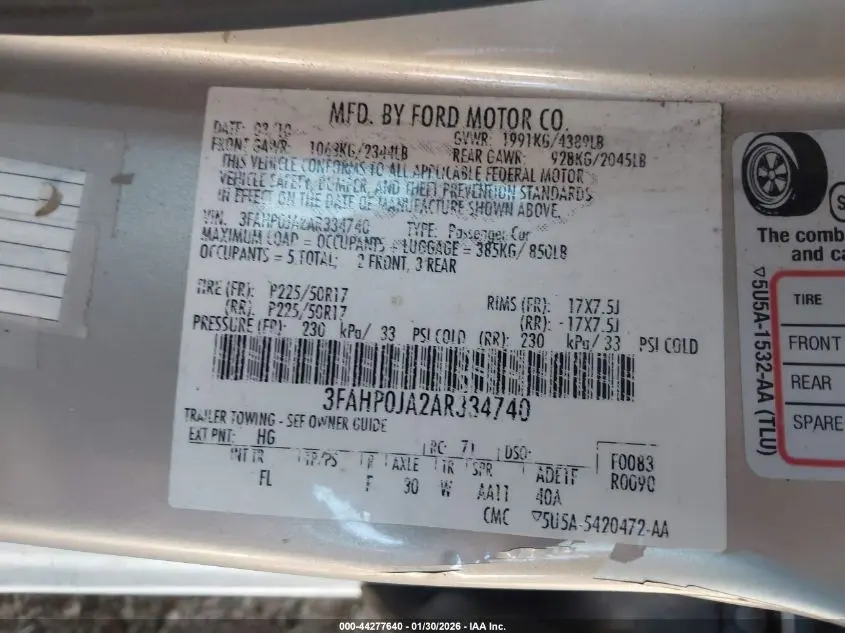 2010 FORD FUSION SEL