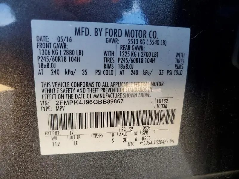 2016 FORD EDGE SEL  