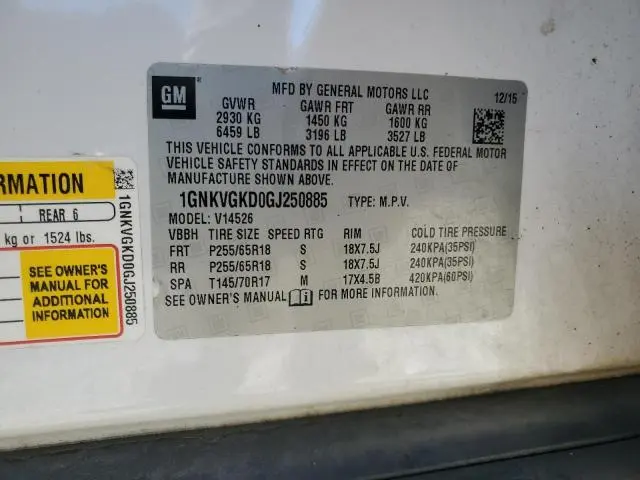 2016 CHEVROLET TRAVERSE LT  