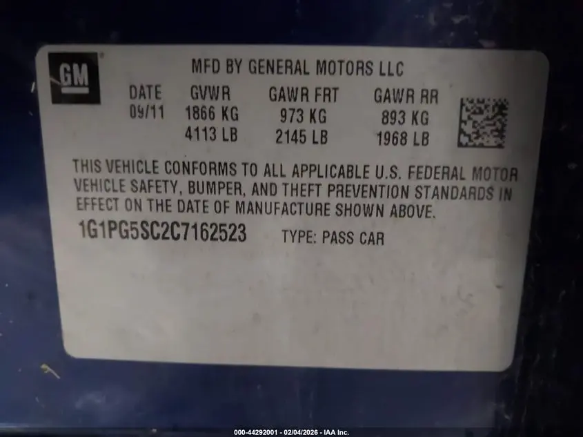 2012 CHEVROLET CRUZE 2LT