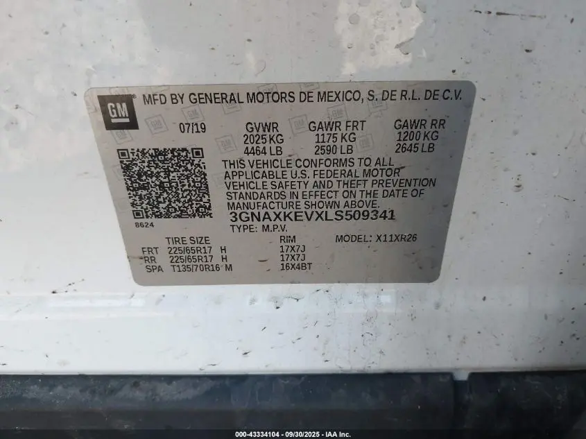 2020 CHEVROLET EQUINOX FWD LT 1.5L TURBO