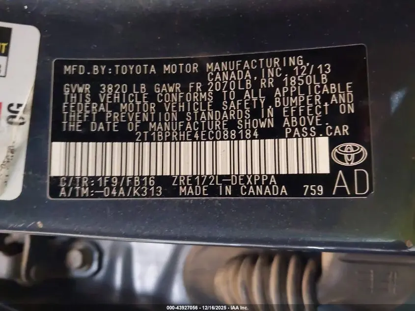 2014 TOYOTA COROLLA LE ECO PLUS