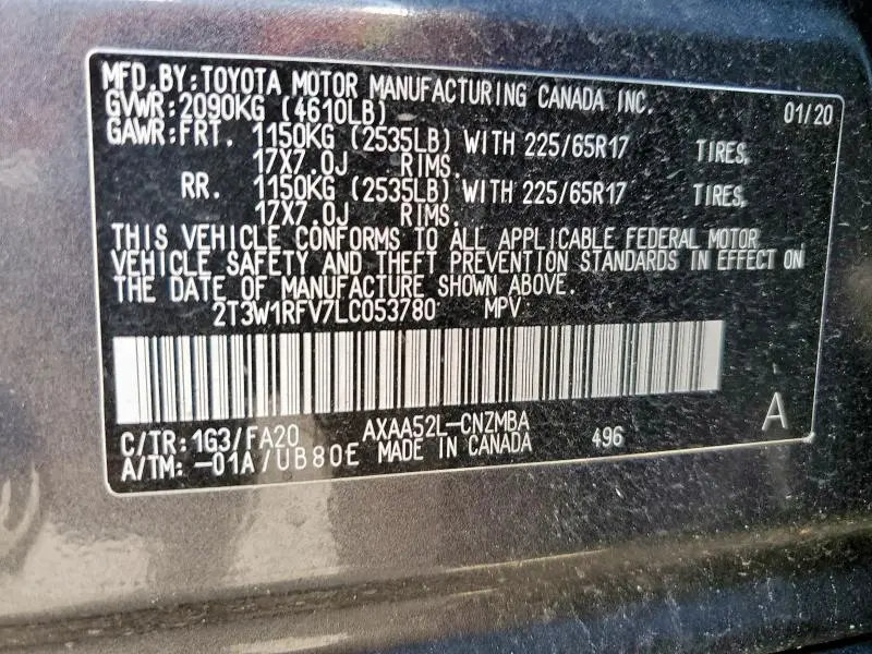 2020 TOYOTA RAV4 XLE  