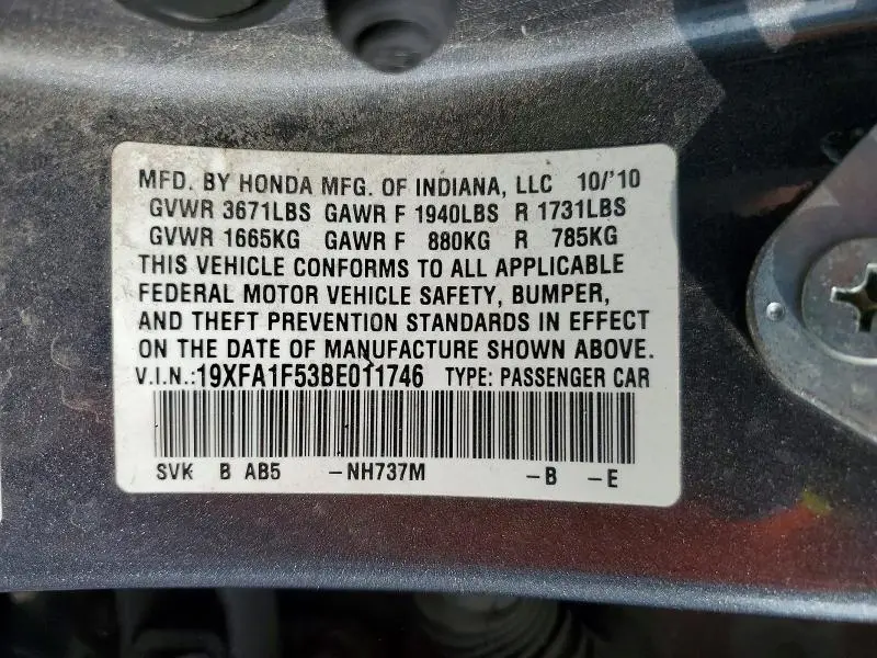 2011 HONDA CIVIC LX  