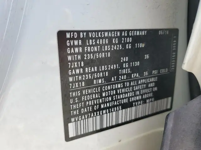 2016 VOLKSWAGEN TIGUAN S  