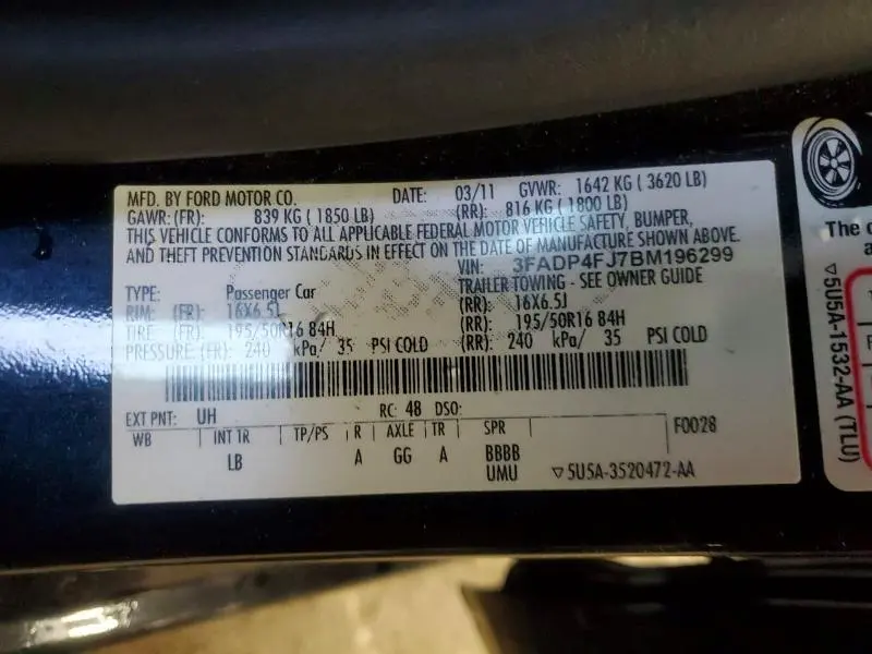 2011 FORD FIESTA SES  