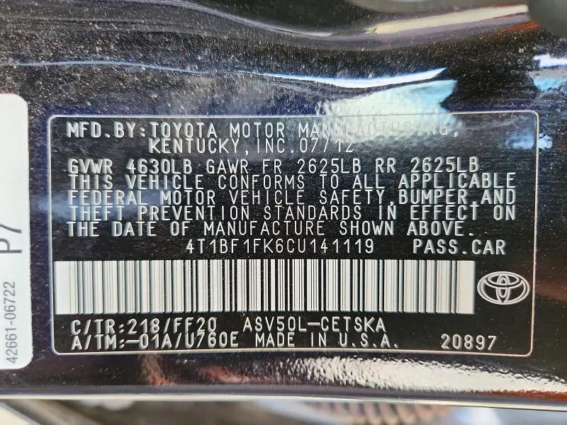 2012 TOYOTA CAMRY SE  