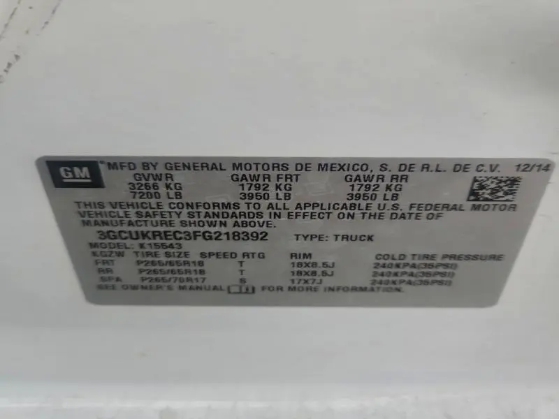 2015 CHEVROLET SILVERADO K1500 LT  