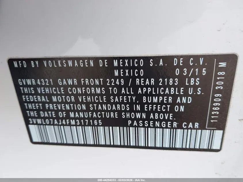 2015 VOLKSWAGEN JETTA 1.8T SEL