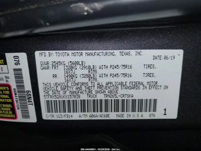 2019 TOYOTA TACOMA SR