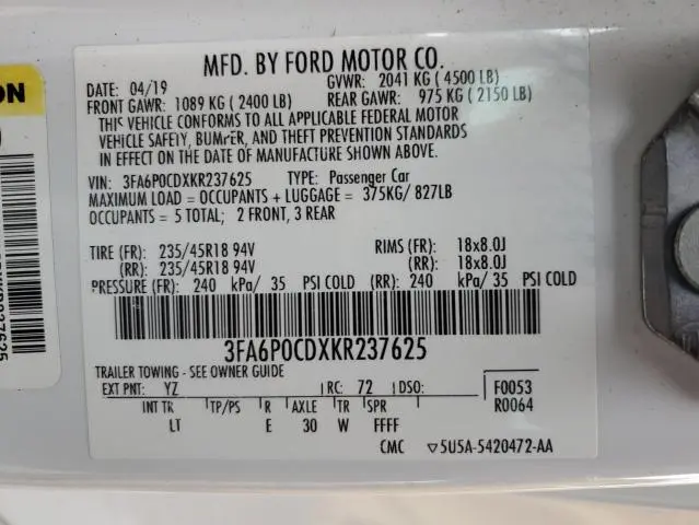 2019 FORD FUSION SEL  