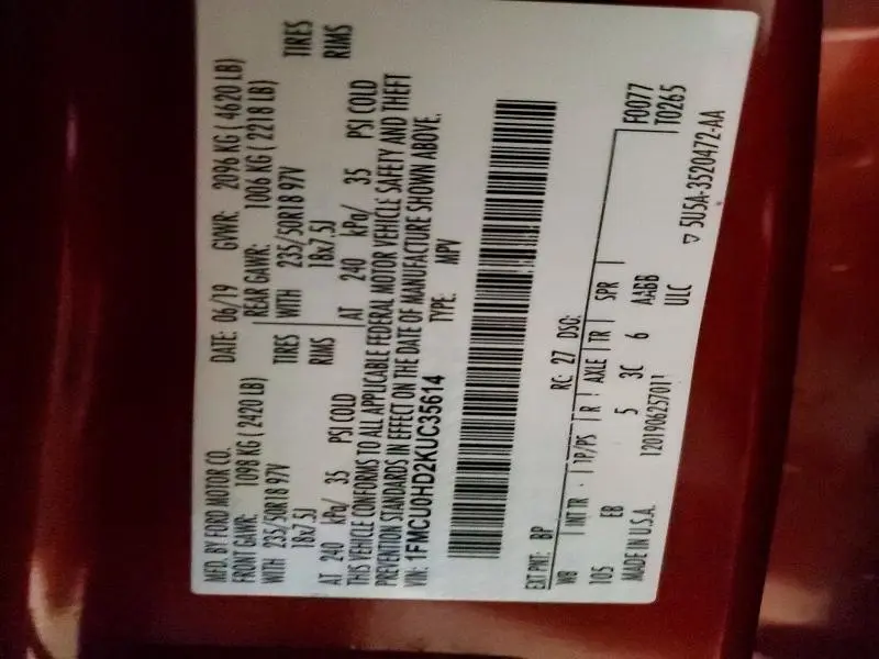 2019 FORD ESCAPE SEL  