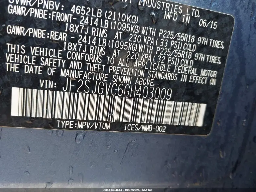 2016 SUBARU FORESTER 2.0XT TOURING