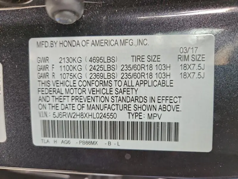 2017 HONDA CR-V EXL  
