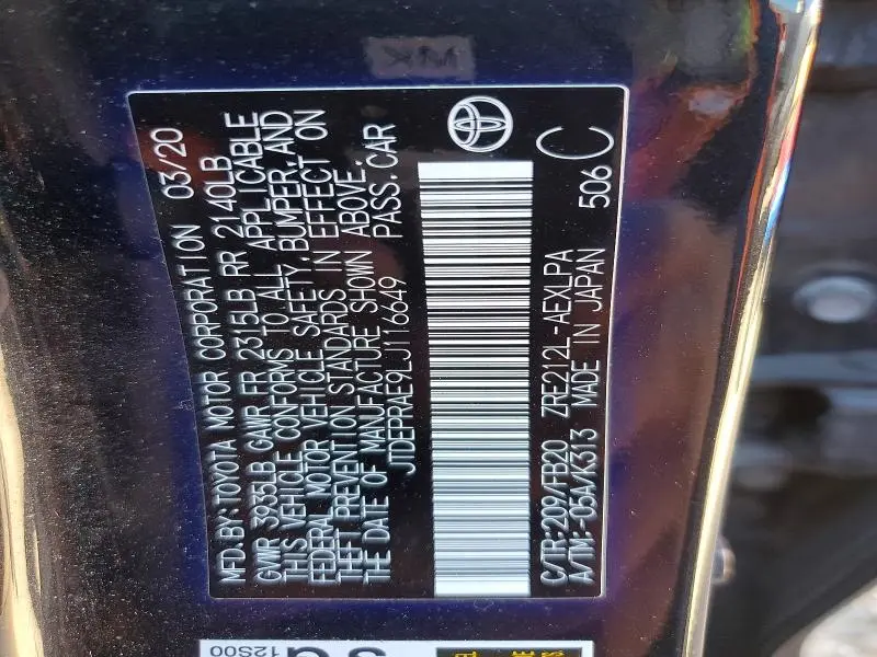 2020 TOYOTA COROLLA LE  