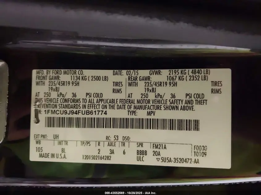 2015 FORD ESCAPE TITANIUM