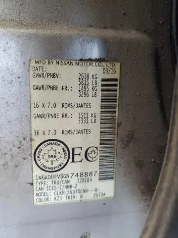2016 NISSAN FRONTIER SV  