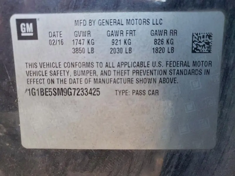 2016 CHEVROLET CRUZE LT  