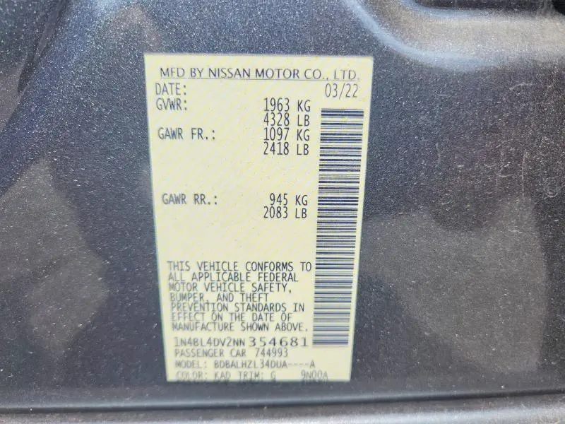 2022 NISSAN ALTIMA SV  