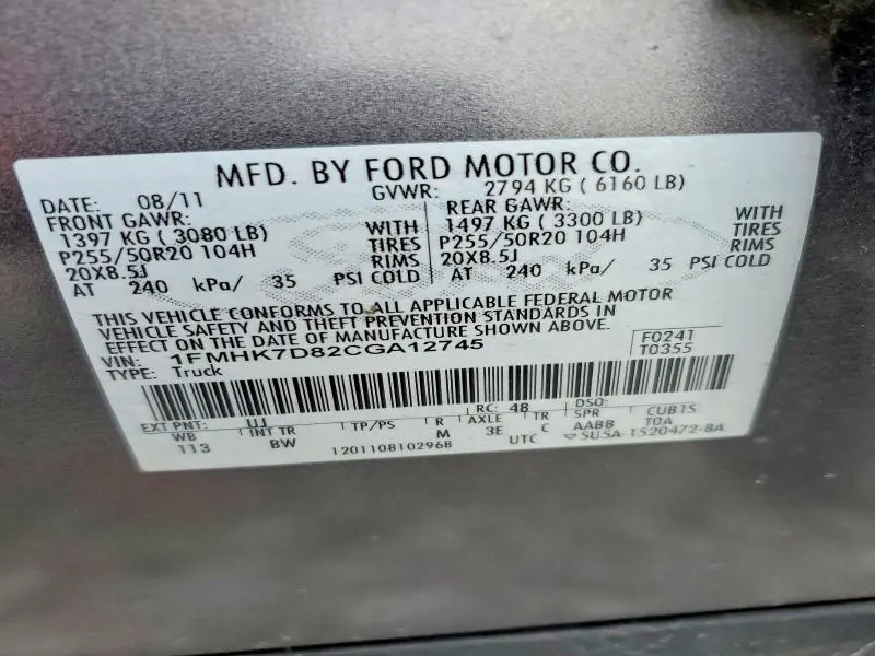 2012 FORD EXPLORER XLT  