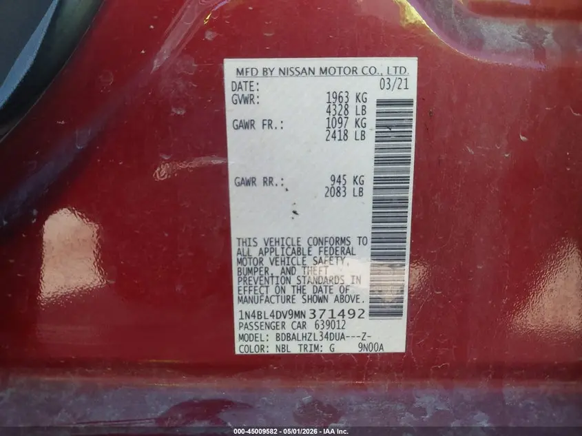 2021 NISSAN ALTIMA SV FWD