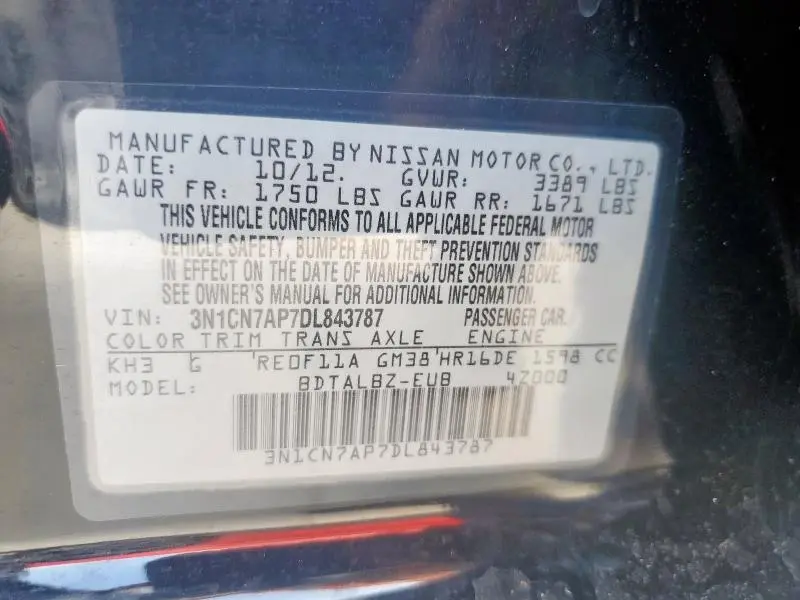 2013 NISSAN VERSA S  