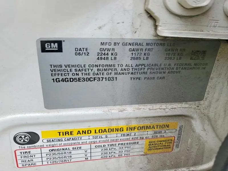 2012 BUICK LACROSSE PREMIUM  