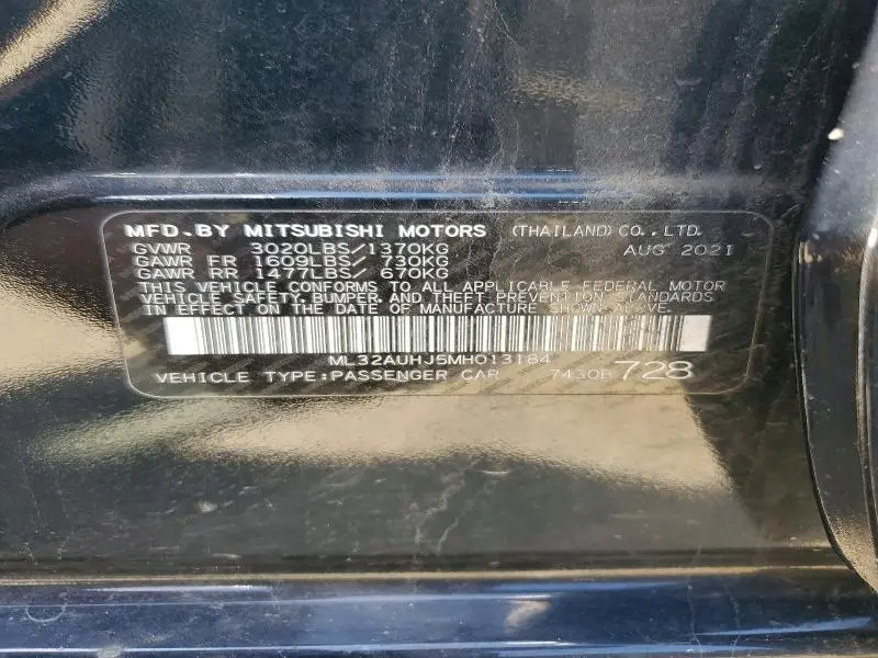 2021 MITSUBISHI MIRAGE   