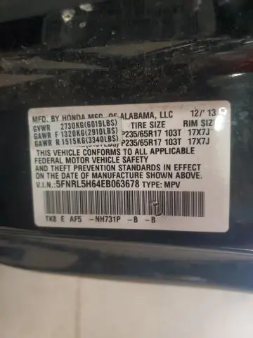 2014 HONDA ODYSSEY EXL  