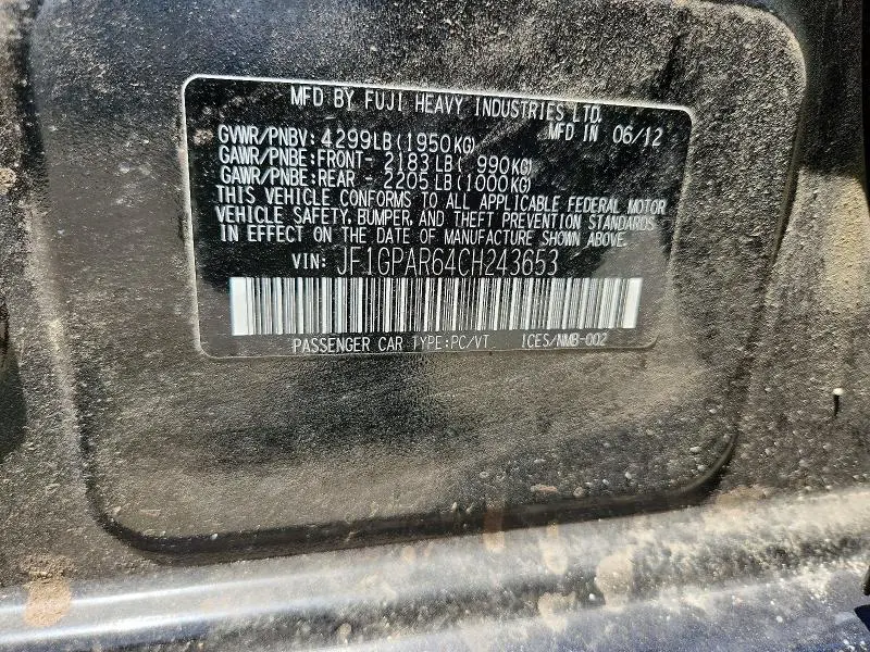 2012 SUBARU IMPREZA SPORT LIMITED  