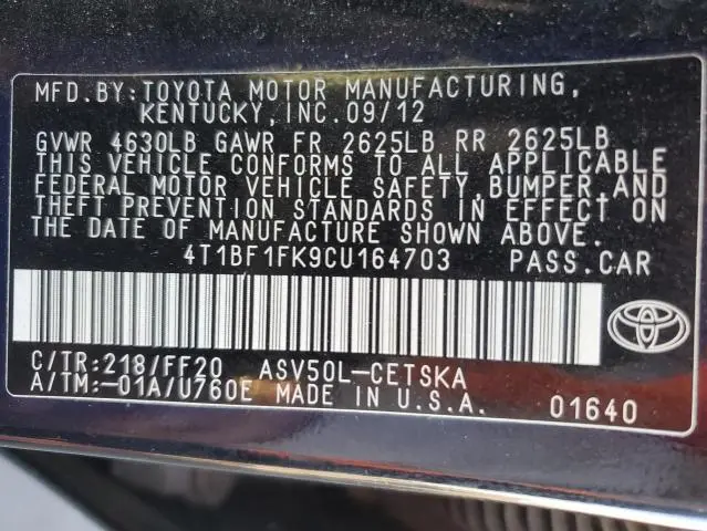 2012 TOYOTA CAMRY BASE  