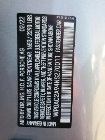 2022 PORSCHE 911 GT3  